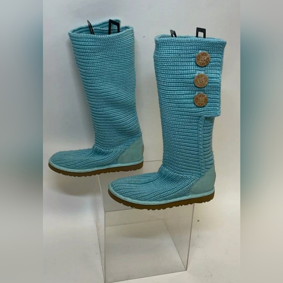 Ugg Women's Cardy Blue Knit Sweater Sock Boots - Size 8 - Picture 3 of 6